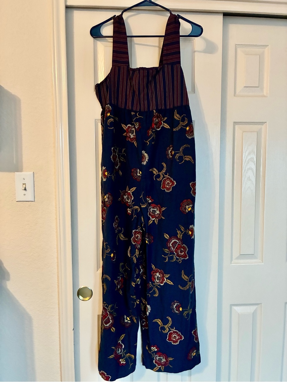 Madewell x Warm Cotton/Viscose/Linen Print Mix Jumpsuit Size 2 Blue & Red